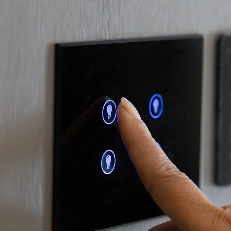 Modern home smart lighting control fingertip interactive touch panels with energy efficiency and digital automation