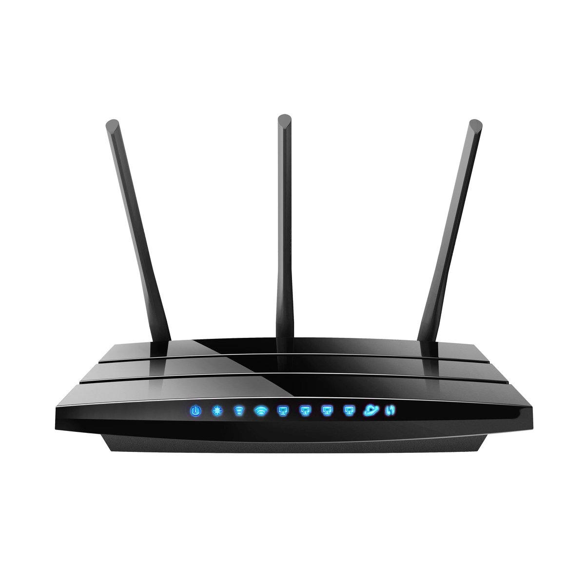 Black Wireless Dual Band Gigabit Internet Wi-Fi Router Isolated on White Background